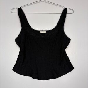 Arianne Women Camisole XL Black Floral Embroidered Lace‎ Trim Corset Style Top